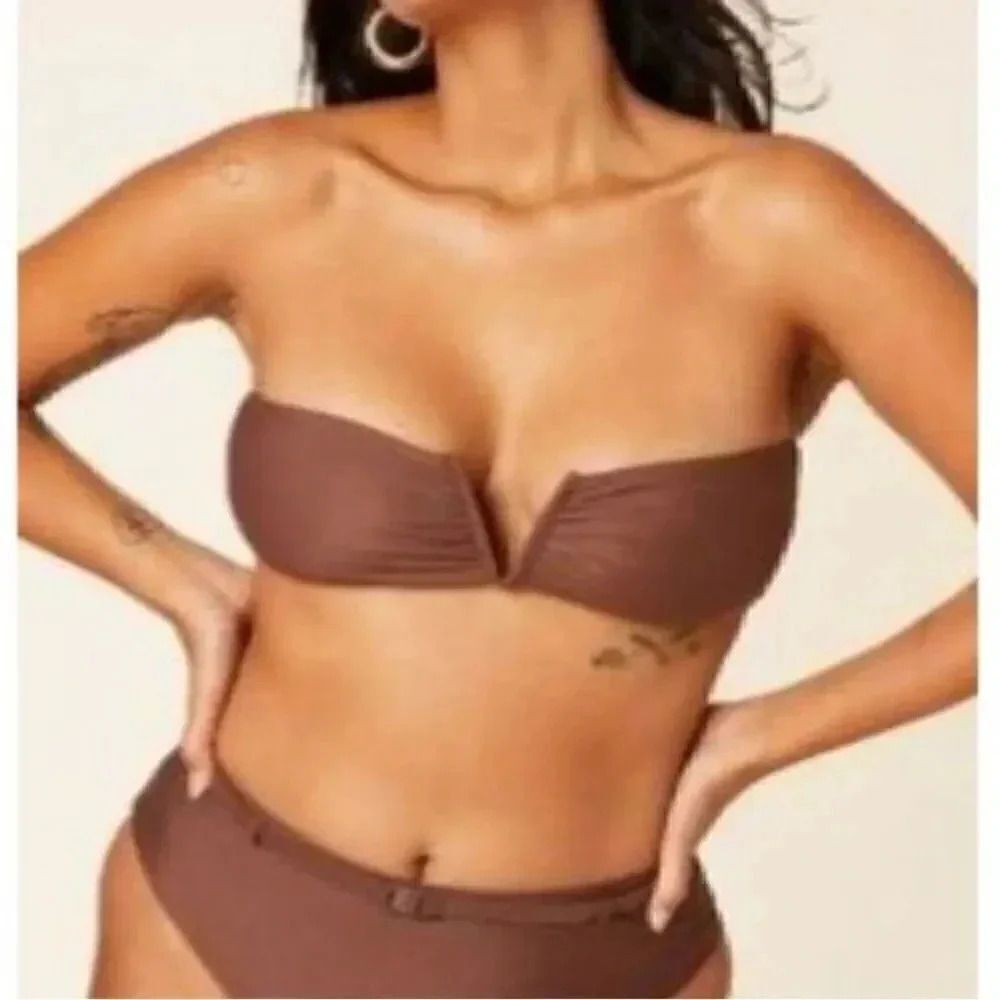 Andie Swim The Scala Top
Espresso Bandeau Lined Removable Pads Eco Sz S #1455